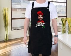 BK Gift Kişiye Özel Erkek Chef Karikatürlü Profesyonel Siyah Mutfak Önlüğü, Aşçı Önlüğü, Şef Önlüğü, Arkadaşa Hediye-9