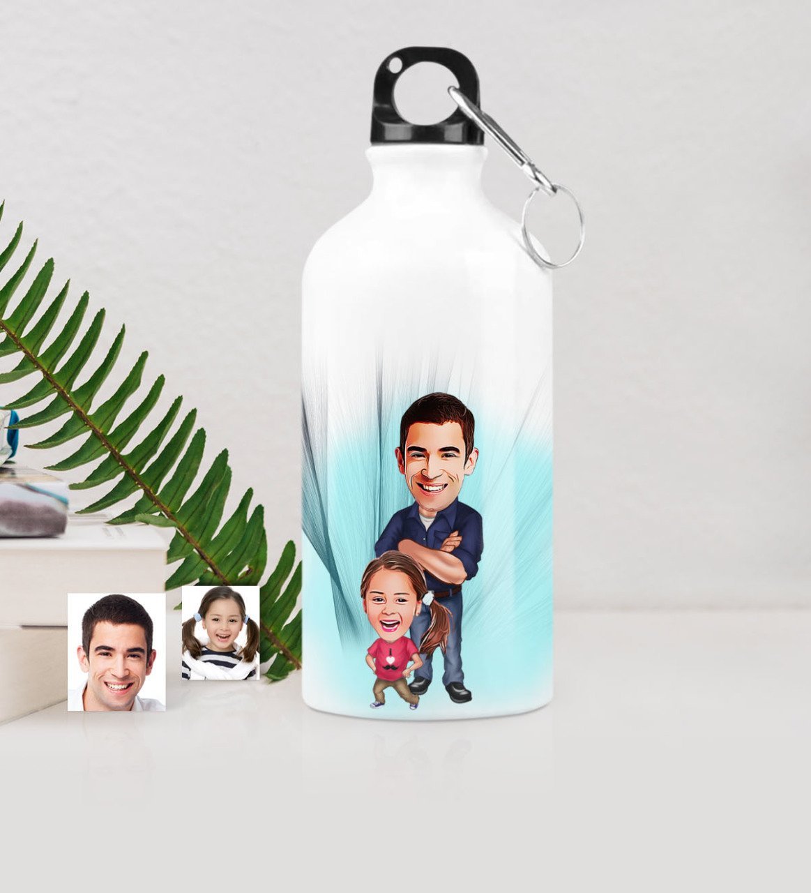 Kişiye Özel Baba Kız Karikatürlü Metal Suluk (500 ml.) 1