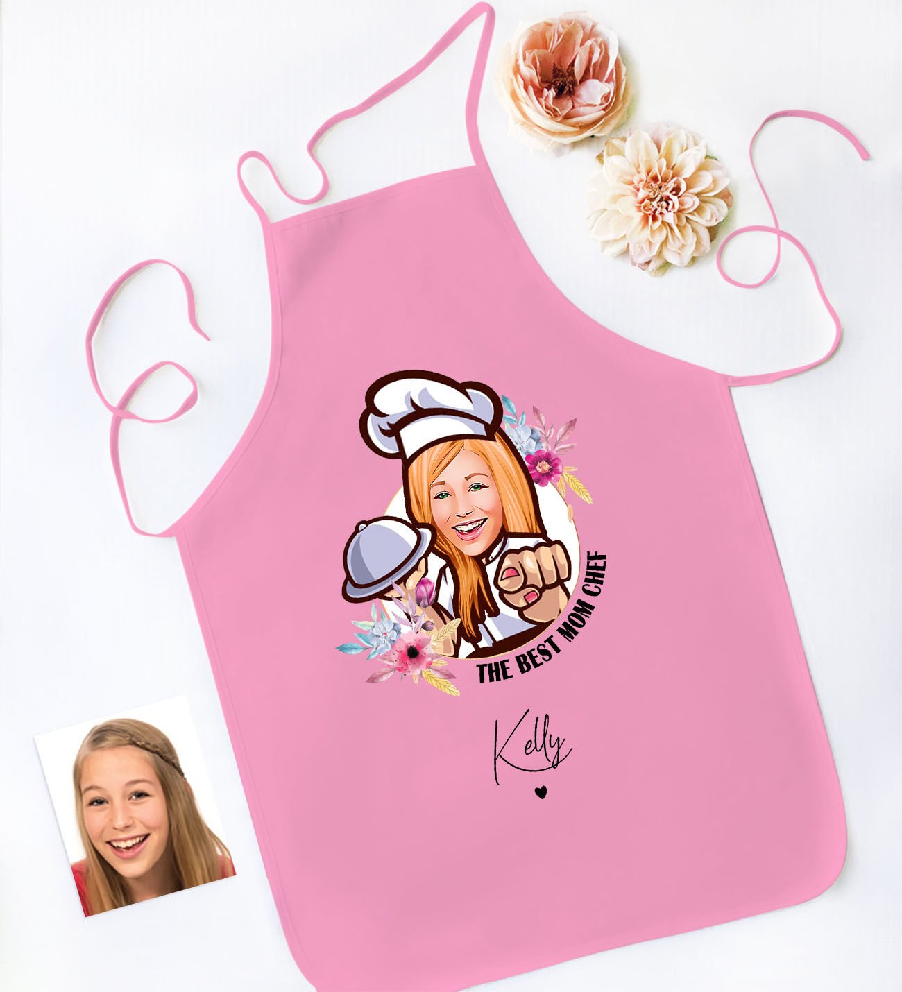 BK Gift Kişiye Özel Karikatürlü Anneler Günü Tasarımlı Pembe Mutfak Önlüğü, Aşçı Önlüğü, Şef Önlüğü, Anneye Hediye-10
