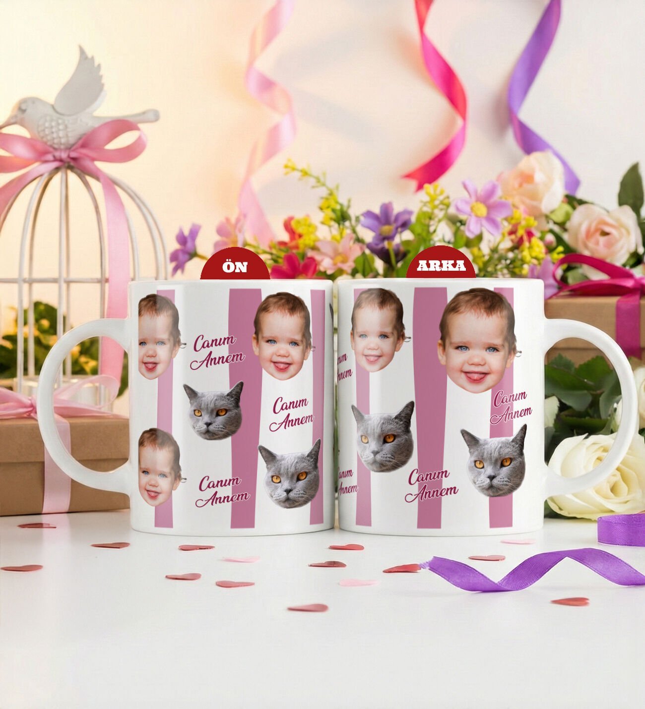 BK Gift Anneye Özel Yüz Baskılı Beyaz Kupa Bardak - Anneler Günü ve Kadınlar Günü Hediyesi