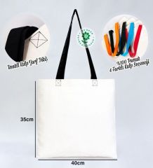 BK Gift I Love İzmir Siyah Renkli Kulp Gabardin Bez Çanta 40x35cm, Baskılı Omuz Çantası, Alışveriş Çantası, Plaj Çantası