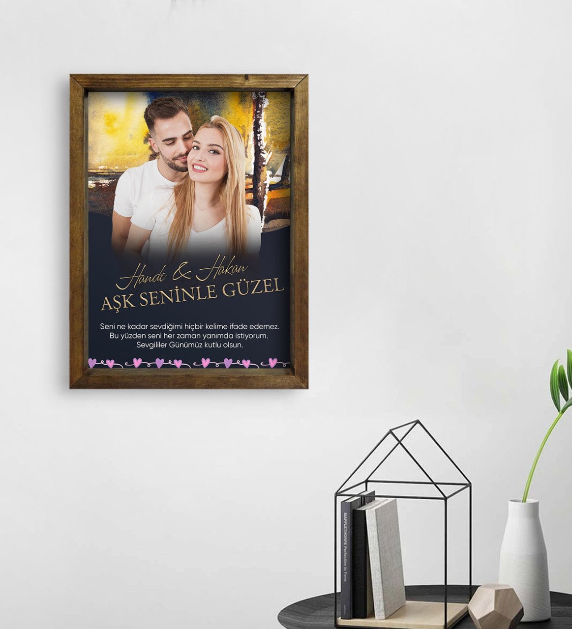 Kişiye Özel Fotoğraflı Mesajlı Doğal Masif Ahşap Çerçeveli Tablo 45x65cm-1
