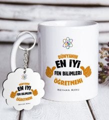 Kişiye Özel Fen Bilimleri Öğretmeni Beyaz Kupa ve Anahtarlık Hediye Seti-1