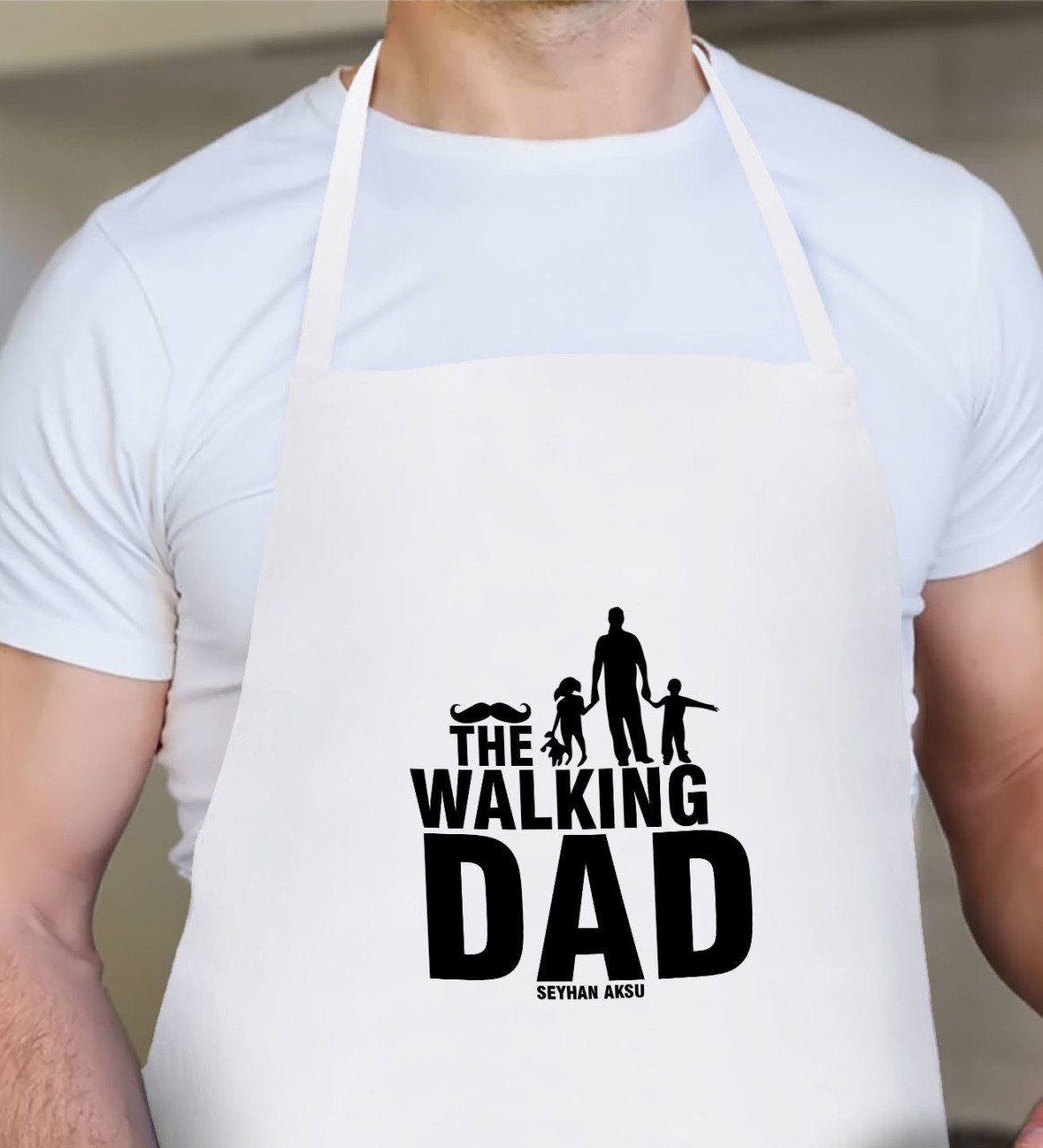 Kişiye Özel The Walking Dad Tasarımlı Beyaz Mutfak Önlüğü-1