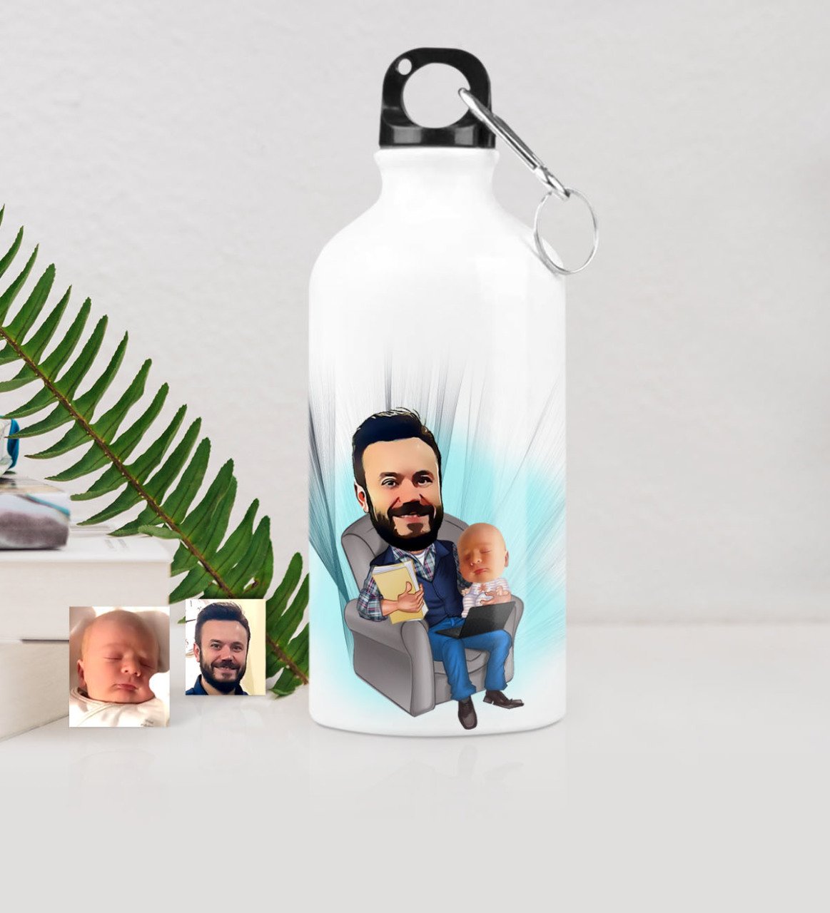 Kişiye Özel Baba Oğul Karikatürlü Metal Suluk (500 ml.) 1
