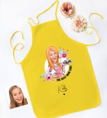 BK Gift Kişiye Özel Karikatürlü Anneler Günü Tasarımlı Sarı Mutfak Önlüğü, Aşçı Önlüğü, Şef Önlüğü, Anneye Hediye-2