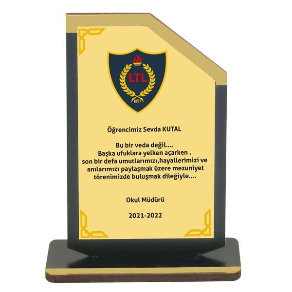 Sublimasyon Metal Baskılı Siyah Ahşap Plaket  - Altın Metalli