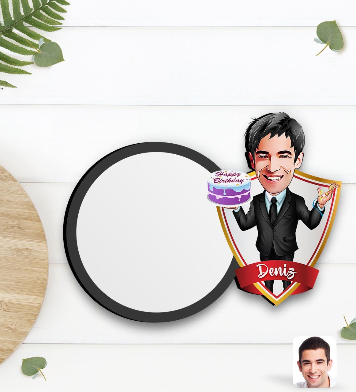 Kişiye Özel Erkek Doğum Günü Karikatürlü Ahşap Bardak Altlığı-2