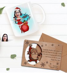 Kişiye Özel Happy New Year Kupa Bardak ve Retro Ahşap Yılbaşı Tebrik Kartı Hediye Seti-10C