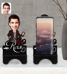 Kişiye Özel Evin Reisi Karikatürlü Ahşap Biblo Telefon Standı-3