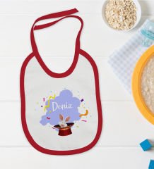 BK Kids Kişiye Özel Sihirbaz Tasarımlı Kırmızı Bebek Mama Önlüğü-1
