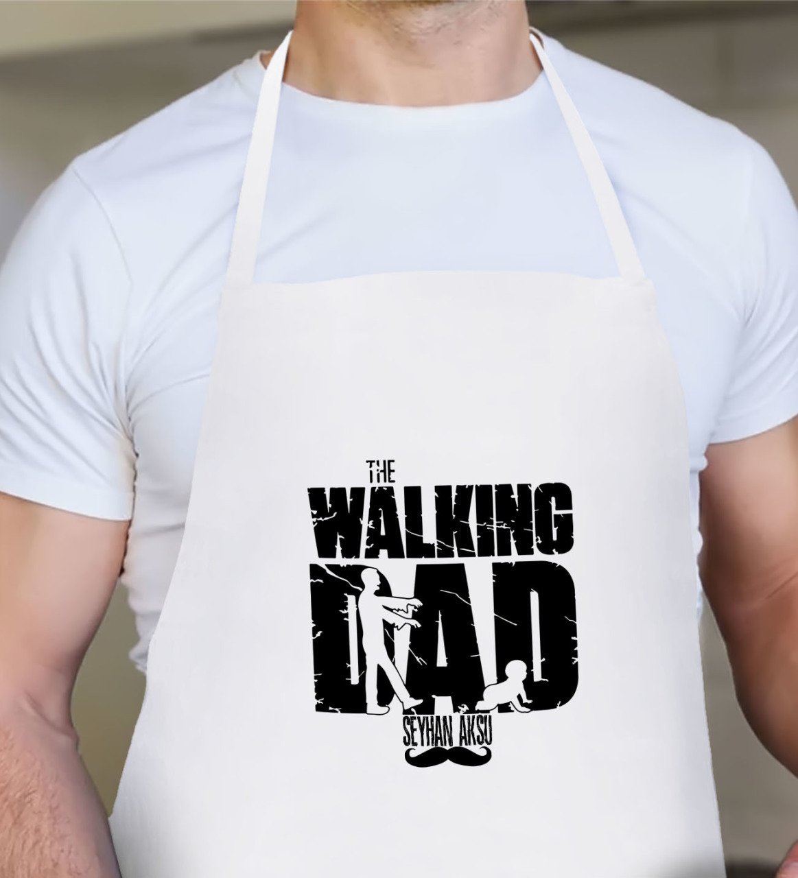 Kişiye Özel The Walking Dad Tasarımlı Beyaz Mutfak Önlüğü-2