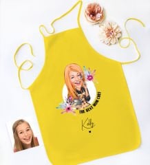BK Gift Kişiye Özel Karikatürlü Anneler Günü Tasarımlı Sarı Mutfak Önlüğü, Aşçı Önlüğü, Şef Önlüğü, Anneye Hediye-3