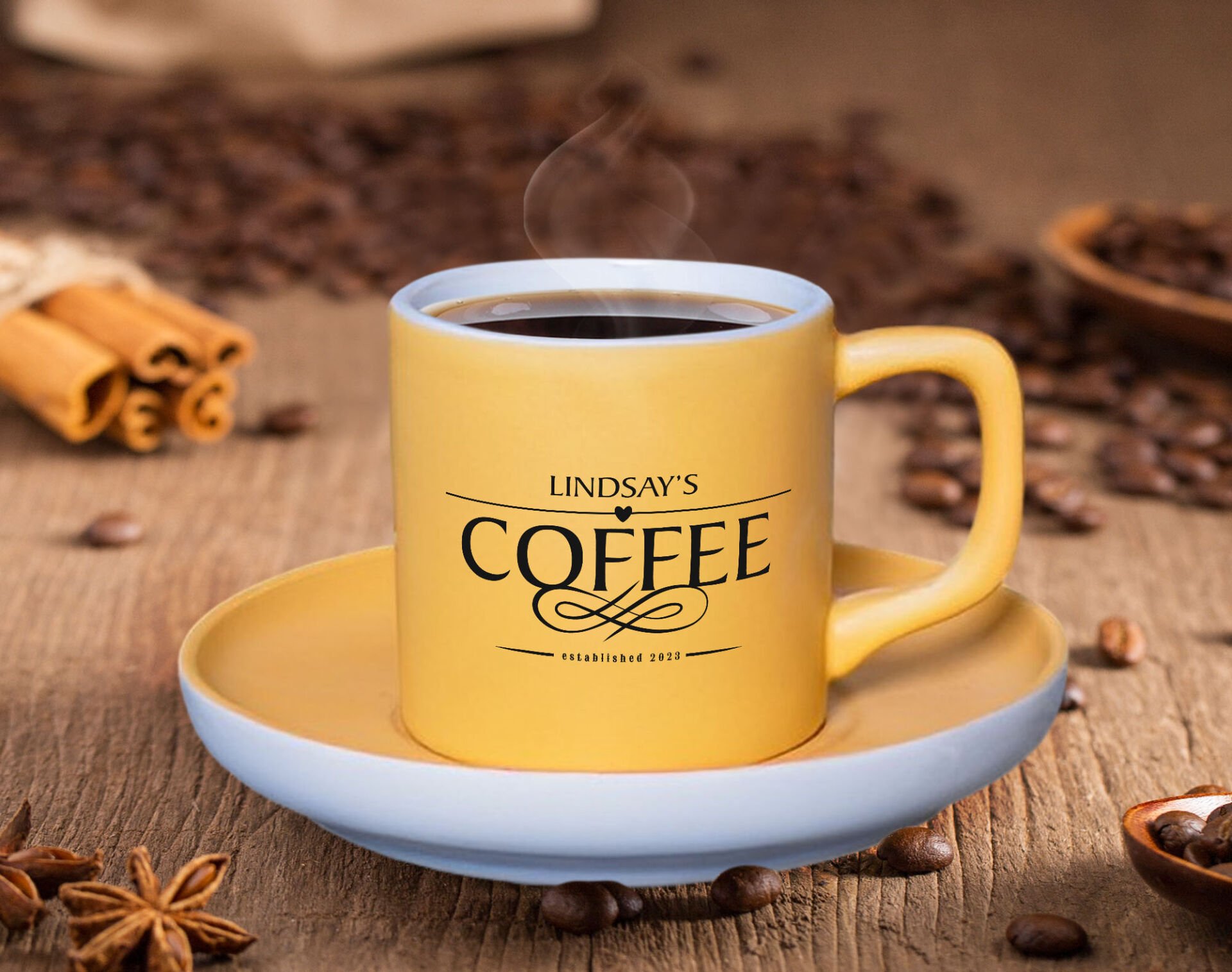 BK Gift Kişiye Özel Tarihli İsimli Mat Sarı Renk Türk Kahvesi Fincanı-2 Renkli Türk Kahvesi Fincanı, Arkadaşa Hediye, Anneye Hediye, Kahve Fincanı