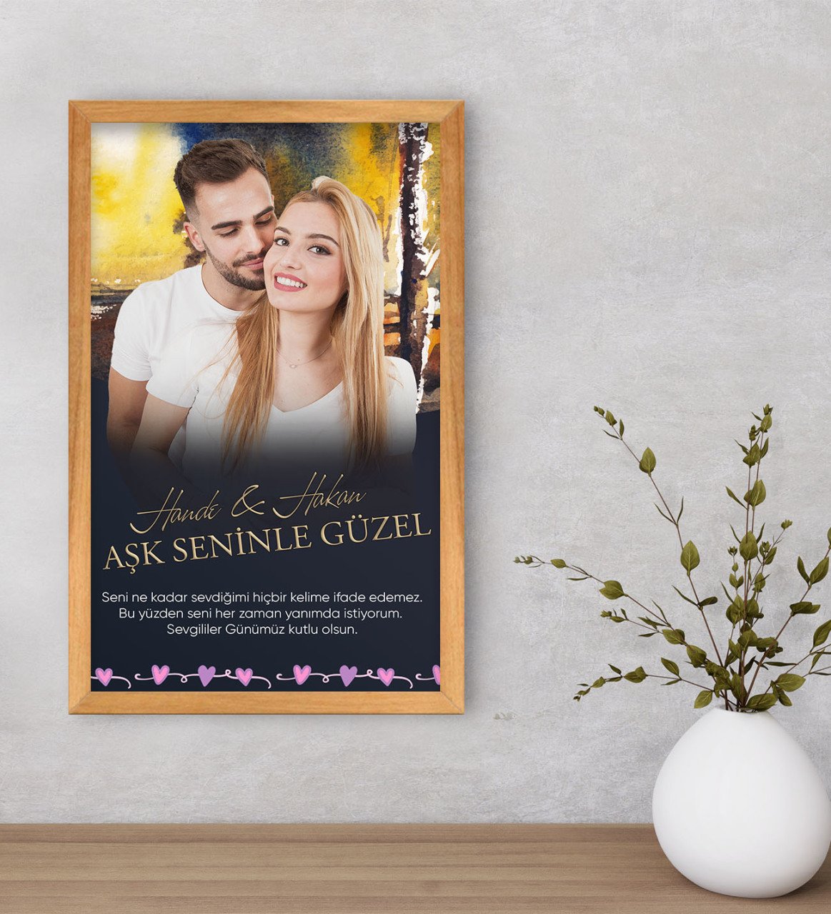 Kişiye Özel Fotoğraflı Mesajlı Dekoratif Retro Ahşap Çerçeveli Tablo 40x25cm-1