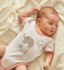 BK Kids Hello Little One Tasarımlı Pembe Bebek Body Zıbın-1