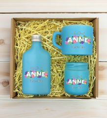 BK Gift Kişiye Özel İsimli DTF Anne Temalı Turkuaz Kahve Fincanı & Kolonya & Mum Hediye Seti-3, Anneye Hediye, Anneler Günü Hediyesi