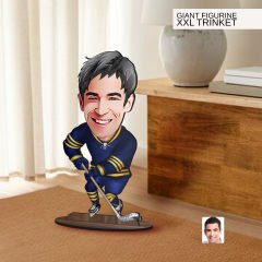 BK Gift Kişiye Özel Hokey Oyuncusu Karikatürlü Büyük Boy Ahşap Biblo-2 Arkadaşa Hediye , Sevgiliye Hediye, Kişiye Özel Biblolar