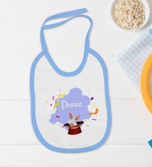 BK Kids Kişiye Özel Sihirbaz Tasarımlı Mavi Bebek Body Zıbın ve Mama Önlüğü Hediye Seti-1
