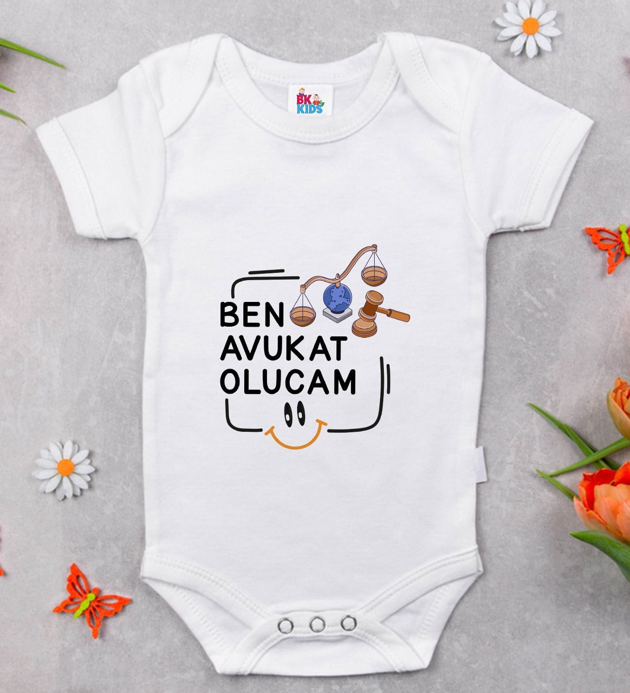 BK Kids Avukat Olucam Tasarımlı Beyaz Bebek Body Zıbın-1