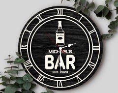 BK Gift Barlara Özel Dekoratif Siyah Ahşap Duvar Saati 35cm-12 , Bar Duvar Saati , Cafe Duvar Saati , Özel Ahşap Saat