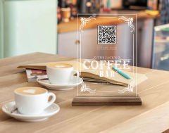 BK Gift Restoran & Cafe & Barlara Özel Ahşap Standlı Pleksi QR Kod Menü, Cafe&Bar için QR kodlu Tabela, QR kodlu Masa Dekoru-5