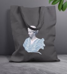 BK Gift Modern Art Tasarımlı-1 Antrasit Kumaş Bez Çanta, Baskılı Omuz Çantası, Alışveriş Çantası, Anneye Hediye