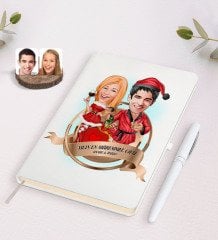 Kişiye Özel Yılın En Mükemmel Çifti Karikatürlü Beyaz Defter ve Kalem Hediye Seti-65