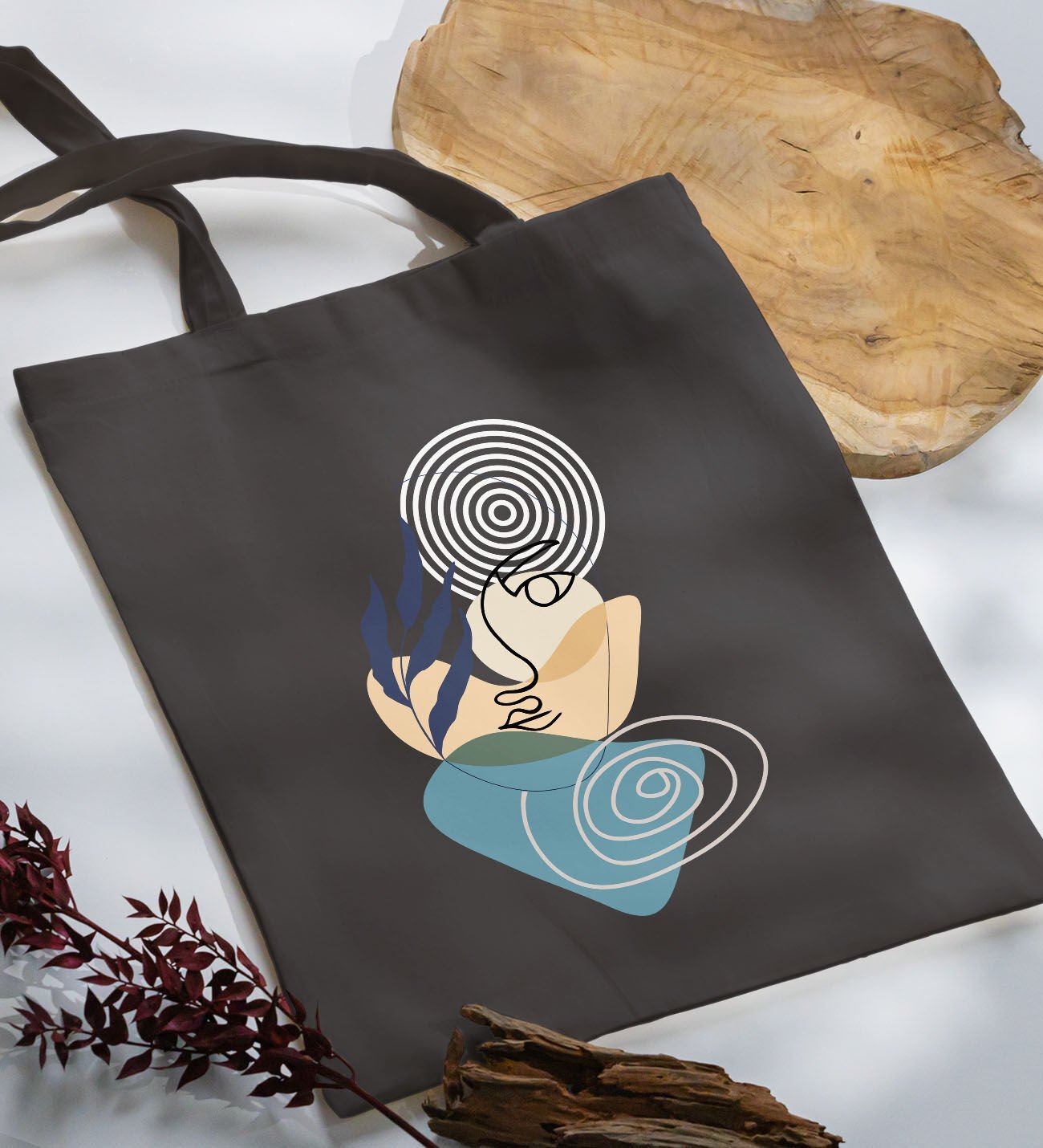 BK Gift Modern Art Tasarımlı-2 Antrasit Kumaş Bez Çanta, Baskılı Omuz Çantası, Alışveriş Çantası, Anneye Hediye