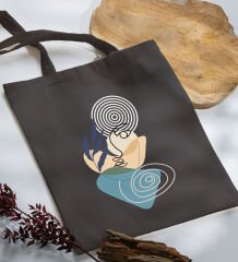 BK Gift Modern Art Tasarımlı-2 Antrasit Kumaş Bez Çanta, Baskılı Omuz Çantası, Alışveriş Çantası, Anneye Hediye