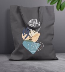 BK Gift Modern Art Tasarımlı-2 Antrasit Kumaş Bez Çanta, Baskılı Omuz Çantası, Alışveriş Çantası, Anneye Hediye
