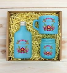 BK Gift Kişiye Özel İsimli DTF Anne Temalı Turkuaz Kahve Fincanı & Kolonya & Mum Hediye Seti-6, Anneye Hediye, Anneler Günü Hediyesi