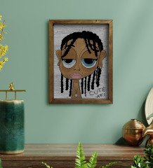 BK Home The Lazy People Collection Cute Girl Tasarımlı Doğal Masif Ahşap Çerçeveli Tablo 45x65cm-1