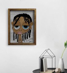 BK Home The Lazy People Collection Cute Girl Tasarımlı Doğal Masif Ahşap Çerçeveli Tablo 45x65cm-1