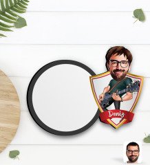 Kişiye Özel Erkek Gitarist Karikatürlü Ahşap Bardak Altlığı-1