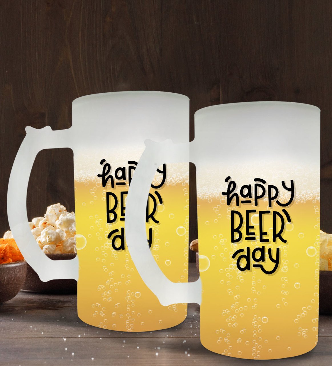 BK Gift Happy Beer Day Tasarımlı 2’li Buzlu Cam Bira Bardağı 50cl-1