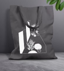 BK Gift Modern Art Tasarımlı-3 Antrasit Kumaş Bez Çanta, Baskılı Omuz Çantası, Alışveriş Çantası, Anneye Hediye
