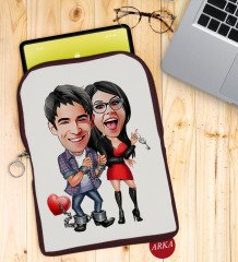 Kişiye Özel Sevgililer Karikatürlü Taşınabilir Koruyucu Tablet Kılıfı & Organizer Çanta - Bordo-1