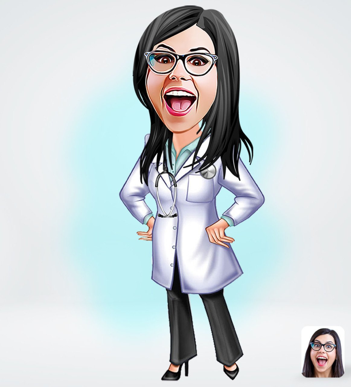 Kişiye Özel Kadın Doktor Tasarımlı Dijital Karikatür-1