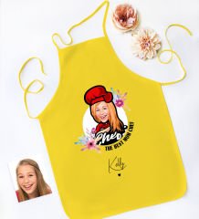 BK Gift Kişiye Özel Karikatürlü Anneler Günü Tasarımlı Sarı Mutfak Önlüğü, Aşçı Önlüğü, Şef Önlüğü, Anneye Hediye-8