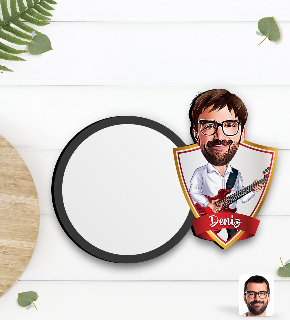 Kişiye Özel Erkek Gitarist Karikatürlü Ahşap Bardak Altlığı-2