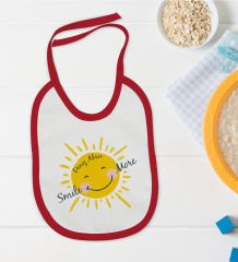 BK Kids Kişiye Özel Smile More Tasarımlı Kırmızı Bebek Mama Önlüğü-1