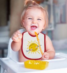BK Kids Kişiye Özel Smile More Tasarımlı Kırmızı Bebek Mama Önlüğü-1