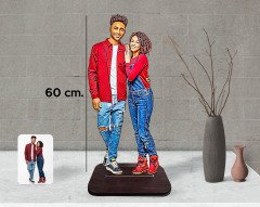 Kişiye Özel İkili Dev Boy Karikatürlü Ahşap Biblo 60cm