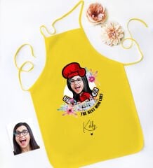 BK Gift Kişiye Özel Karikatürlü Anneler Günü Tasarımlı Sarı Mutfak Önlüğü, Aşçı Önlüğü, Şef Önlüğü, Anneye Hediye-9