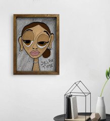 BK Home The Lazy People Collection Hot Girl Tasarımlı Doğal Masif Ahşap Çerçeveli Tablo 45x65cm-1