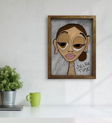 BK Home The Lazy People Collection Hot Girl Tasarımlı Doğal Masif Ahşap Çerçeveli Tablo 45x65cm-1