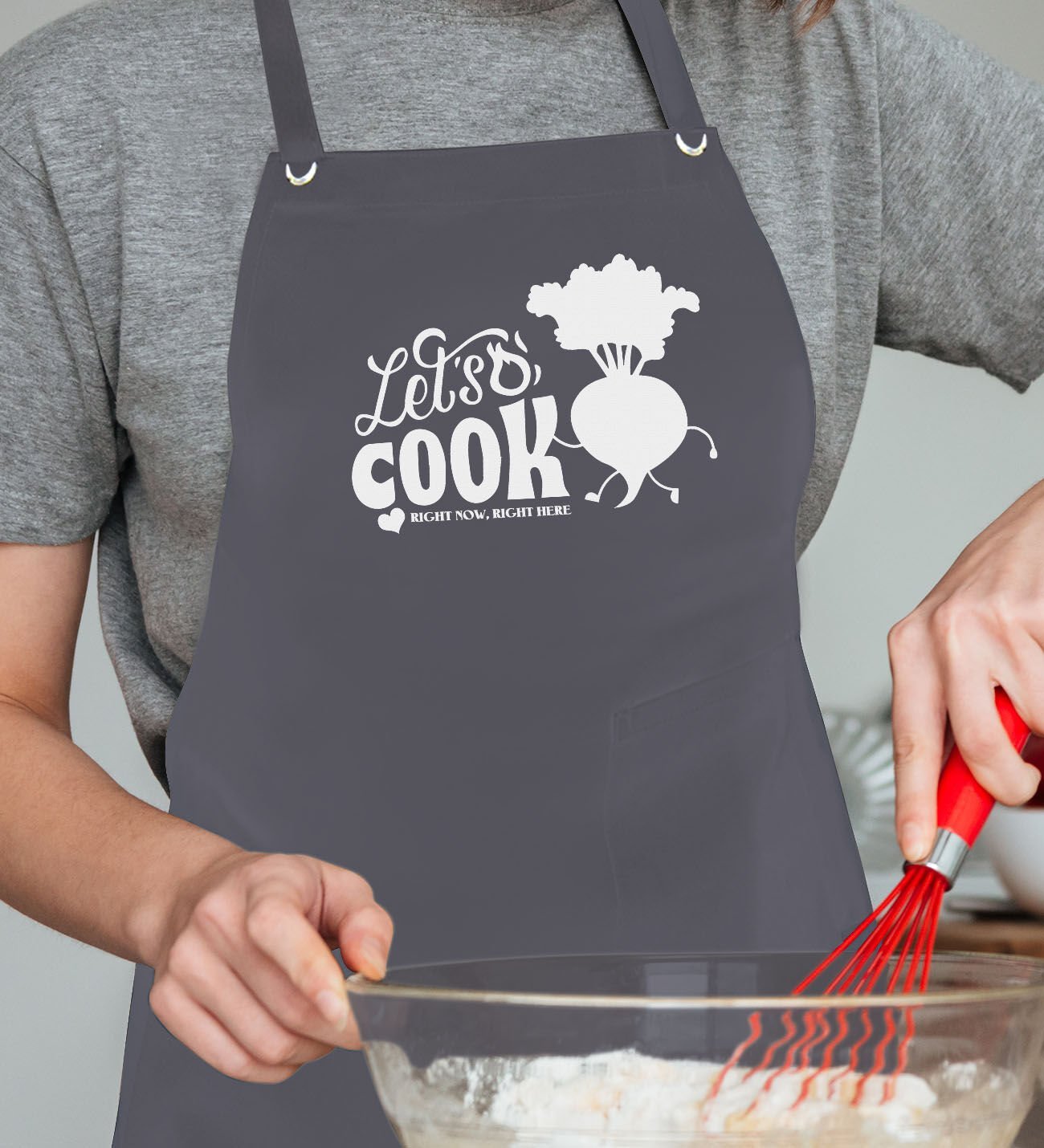 BK Gift Profesyonel Lets Cook Tasarımlı Antrasit Mutfak Önlüğü, Aşçı Önlüğü, Şef Önlüğü, Ev Hediyesi, Arkadaşa Hediye-2