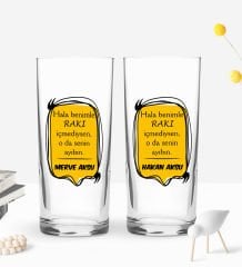 BK Gift Kişiye Özel İsimli DTF Rakı Sözleri Mottolu İkili Rakı Bardağı Seti-15, Arkadaşa Hediye, Sevgiliye Hediye