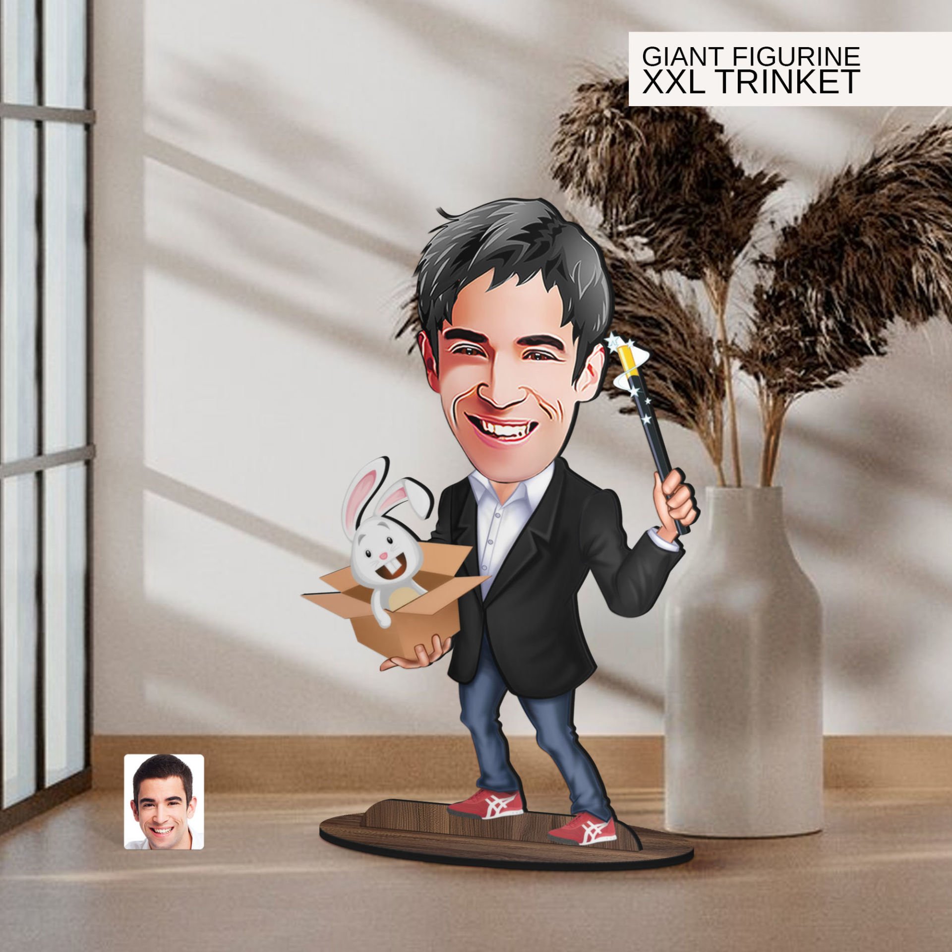 BK Gift Kişiye Özel Sihirbaz Karikatürlü Büyük Boy Ahşap Biblo-1 Arkadaşa Hediye , Sevgiliye Hediye, Kişiye Özel Biblolar